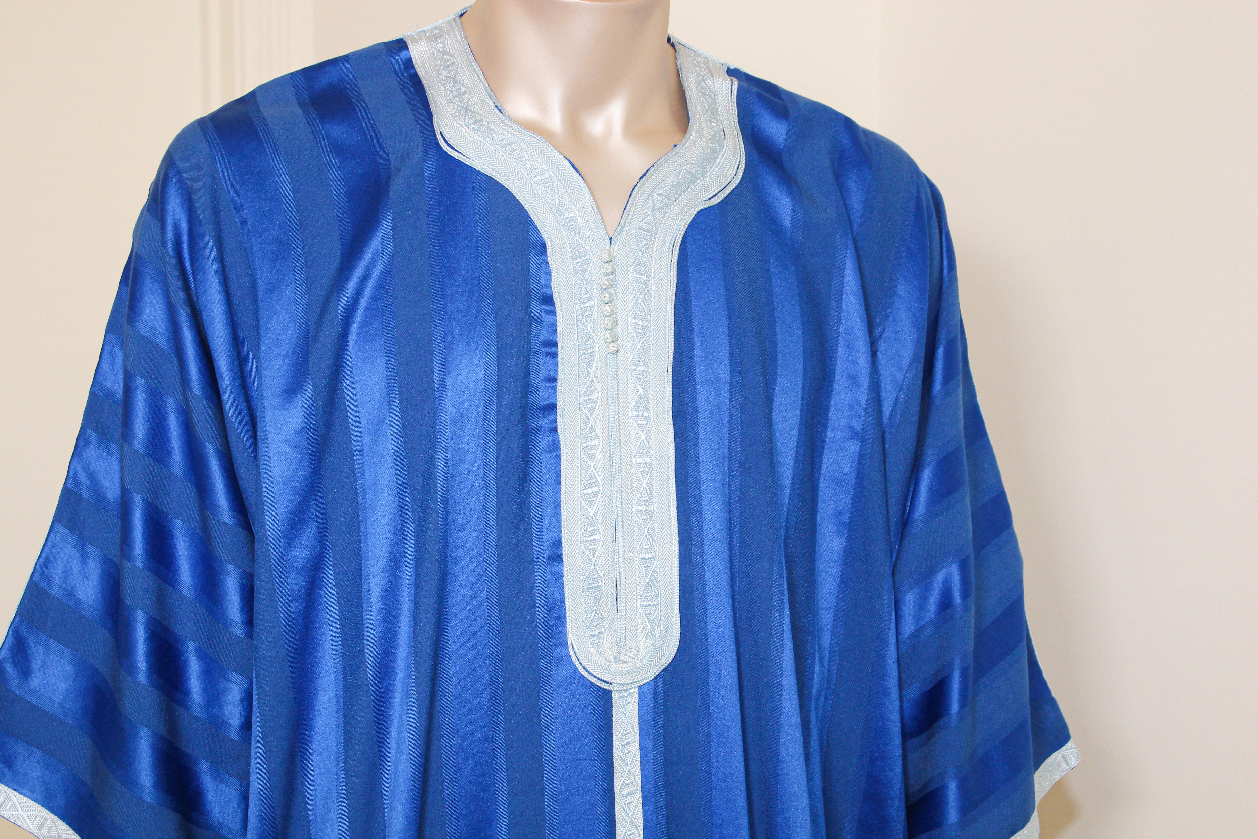 Moroccan Vintage Gentleman Cobalt Blue Caftan For Sale 1