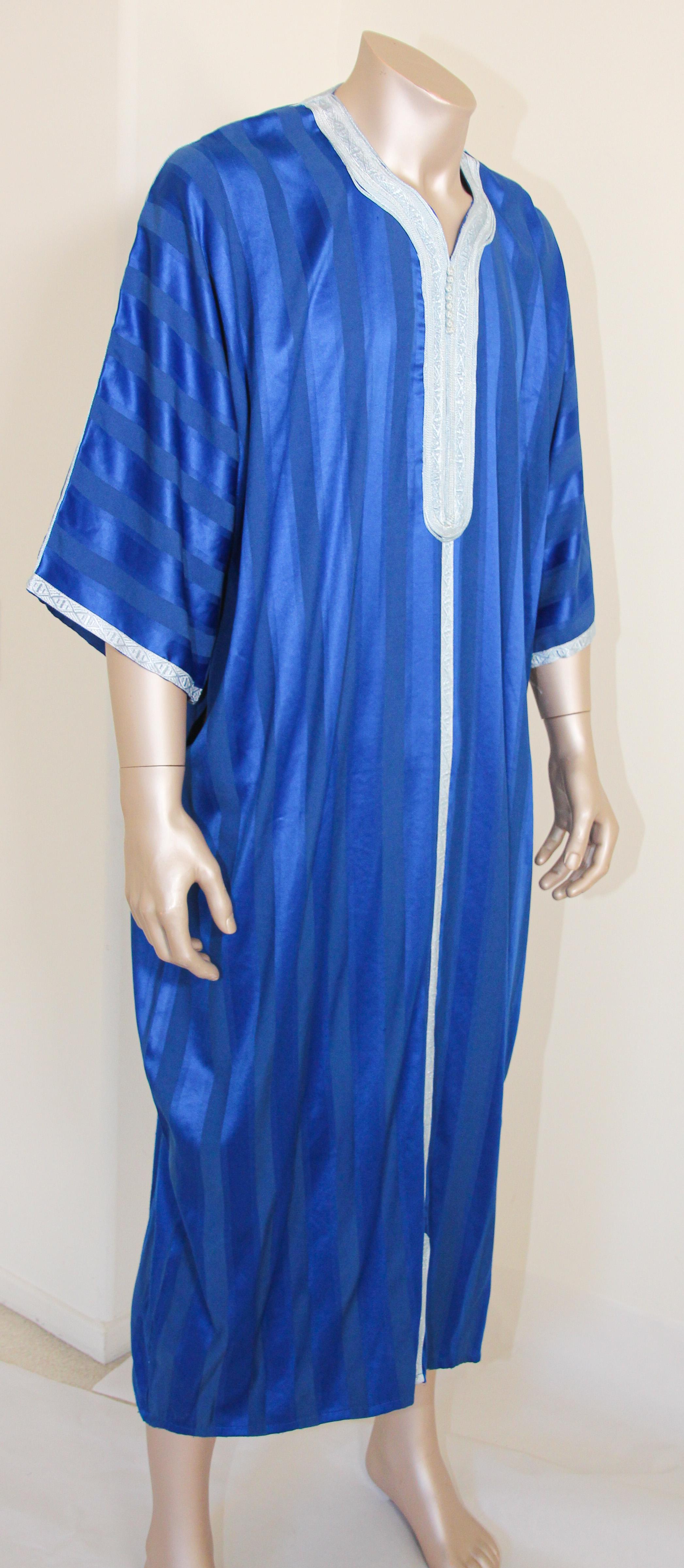 Moroccan Vintage Gentleman Cobalt Blue Caftan For Sale 2