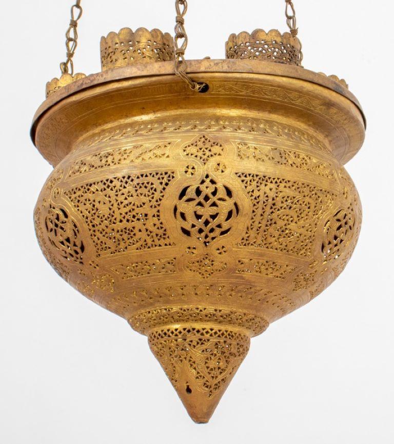 International Style Moroccan Gilt Brass Six Light Oil Lamp Pendant For Sale