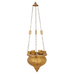 Moroccan Gilt Brass Six Light Oil Lamp Pendant