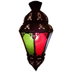 Moroccan Glass Lantern Balouta Style, Multicolored Glass