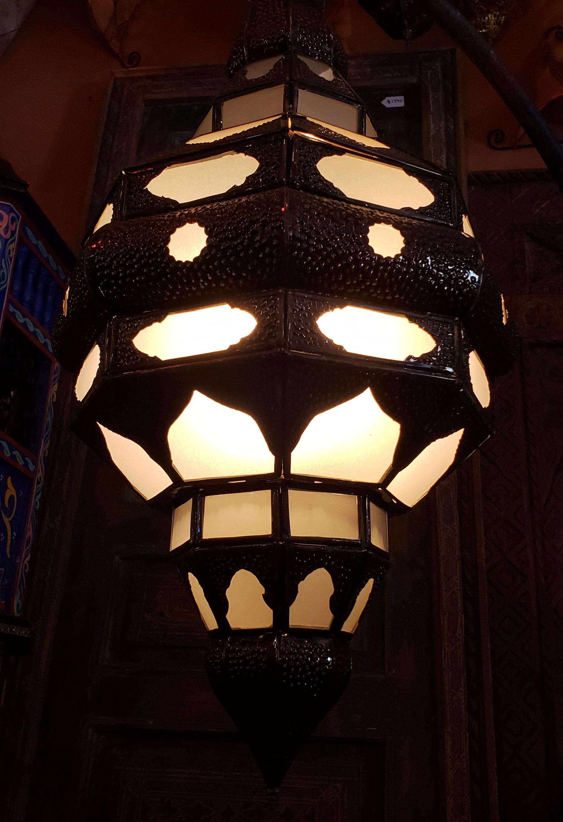 Moroccan Glass Lantern, EL Makki Style, All Frosty White Glass For Sale 1