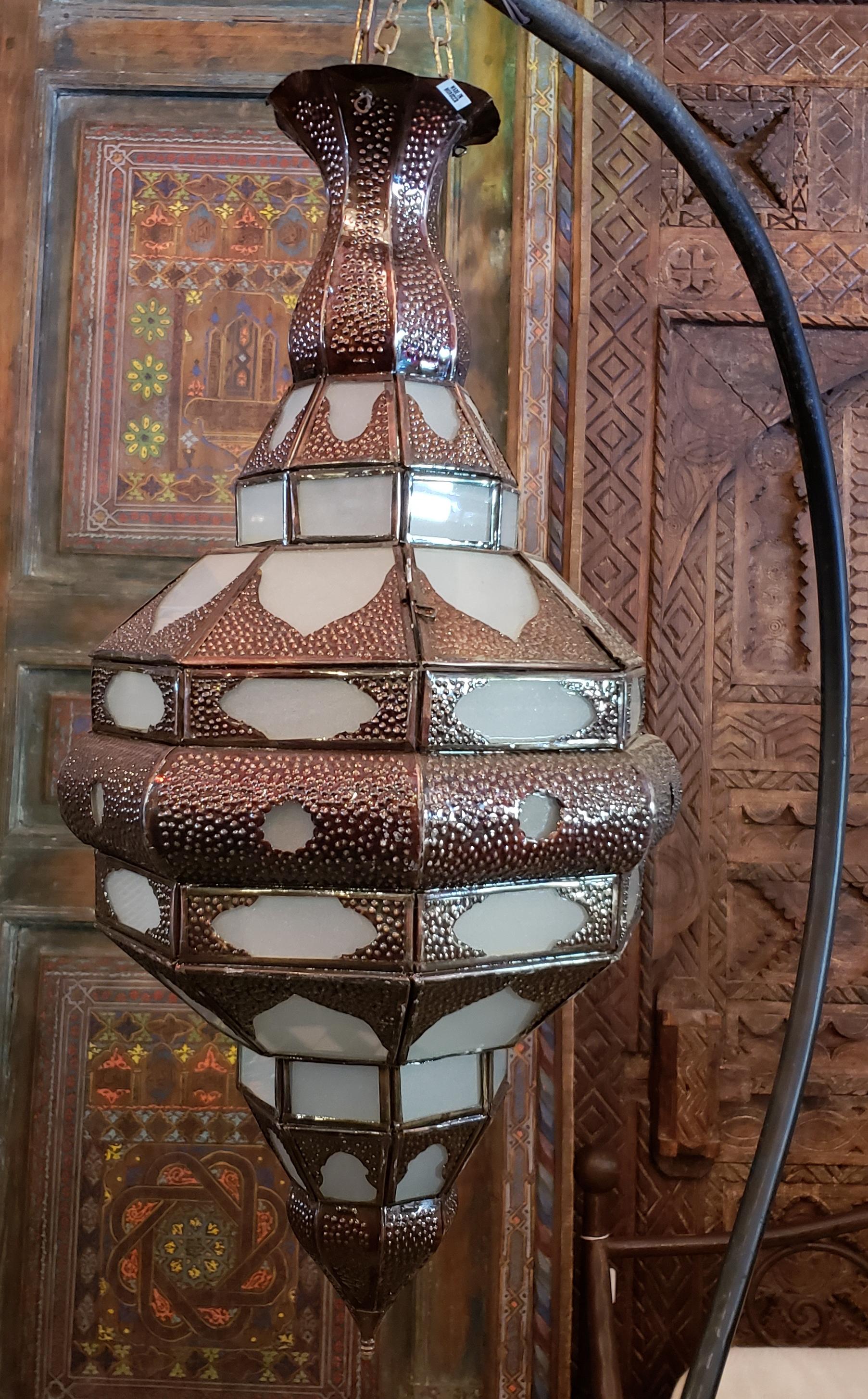 Moroccan Glass Lantern, EL Makki Style, All Frosty White Glass For Sale 2