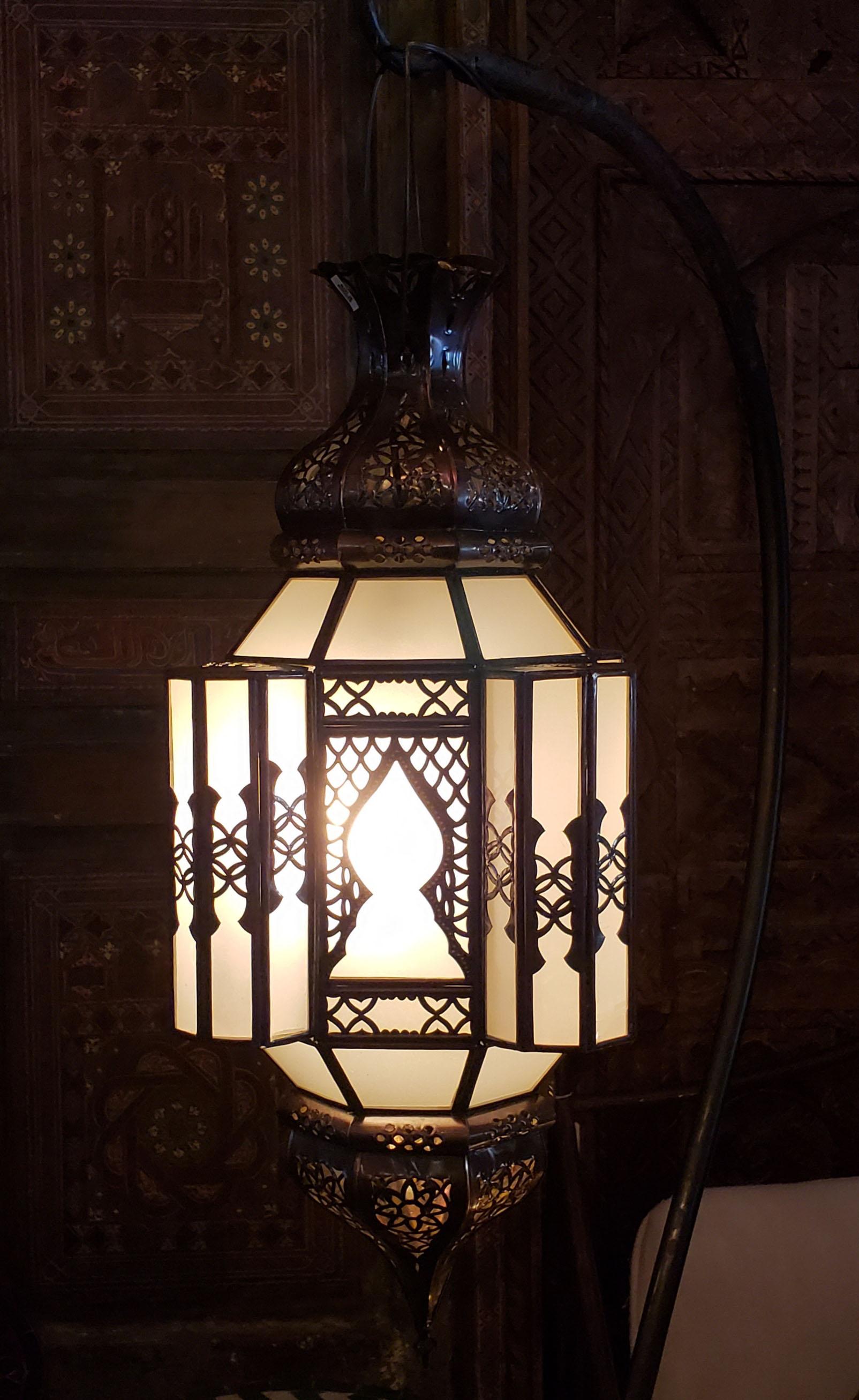 Moroccan Glass Lantern, EL Makki Style, Frosty White Glass For Sale 2