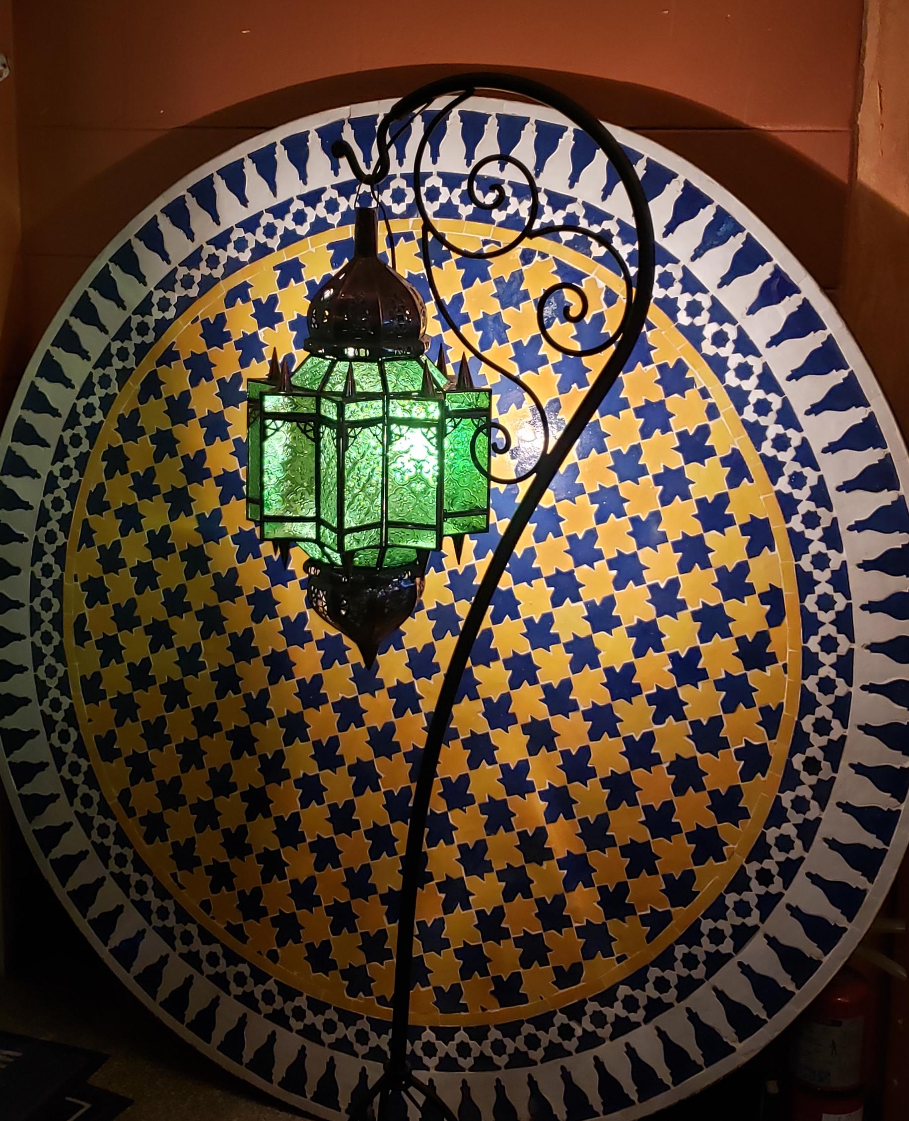 Moroccan Glass Lantern, Makki Style, Green Glass In New Condition For Sale In Orlando, FL