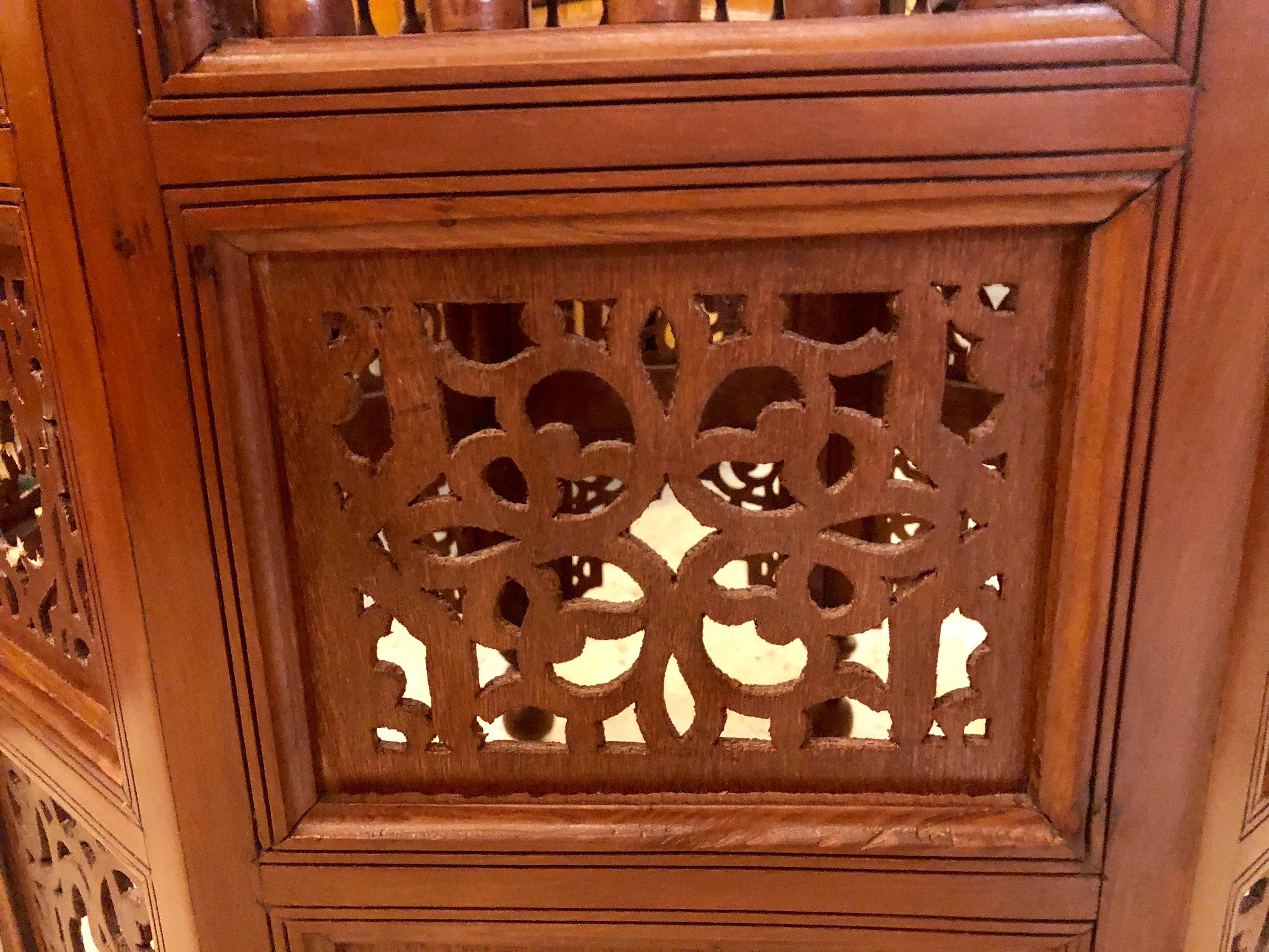 Moroccan Glass Top Carved Wood End or Side Table 1