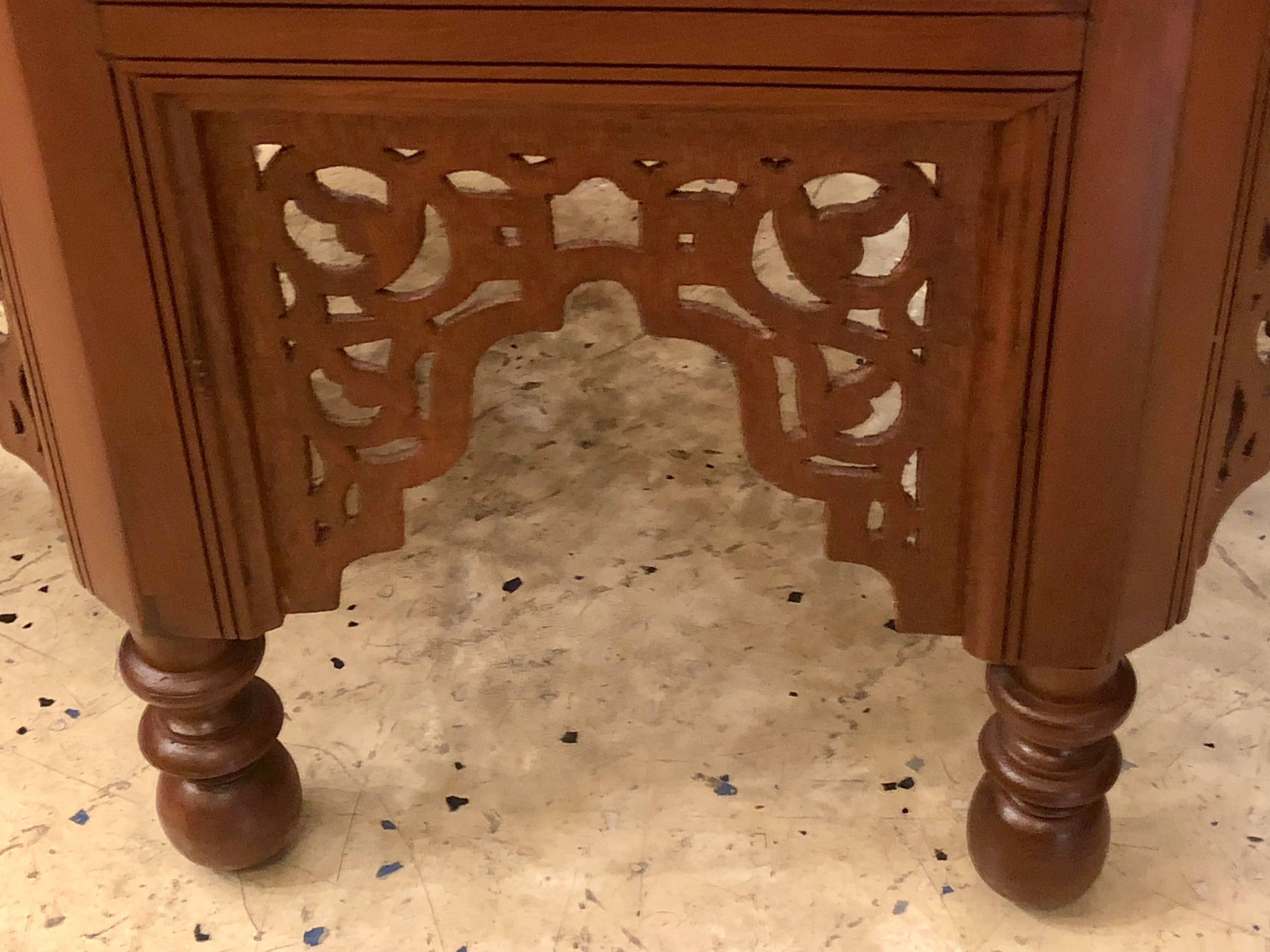 Moroccan Glass Top Carved Wood End or Side Table 3