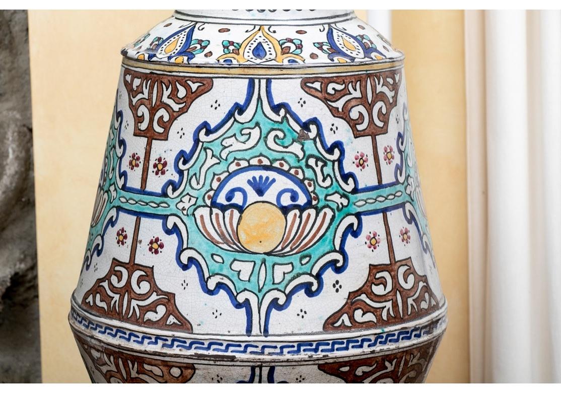 Hand-Painted Moroccan Glaze Decorated Tall Ceramic Vase For Sale