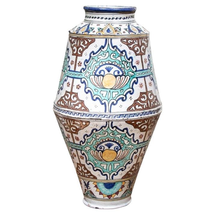 Moroccan Glaze Decorated Tall Ceramic Vase