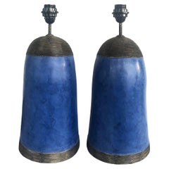 Moroccan Glazed Clay Metal Thread Mounted Table Lamps, a Pair
