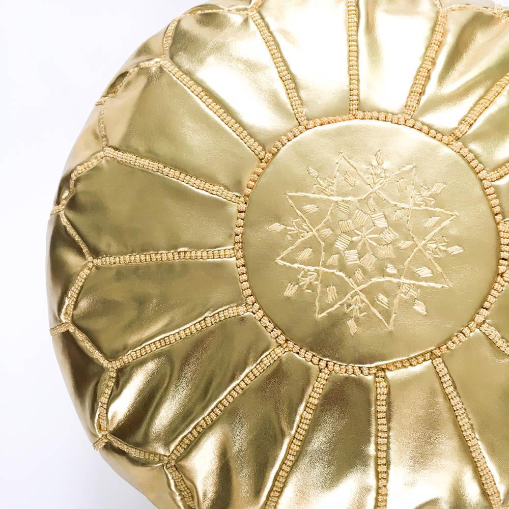 Hand-Crafted Moroccan Gold Color Hand Tooled Pouf Ottoman