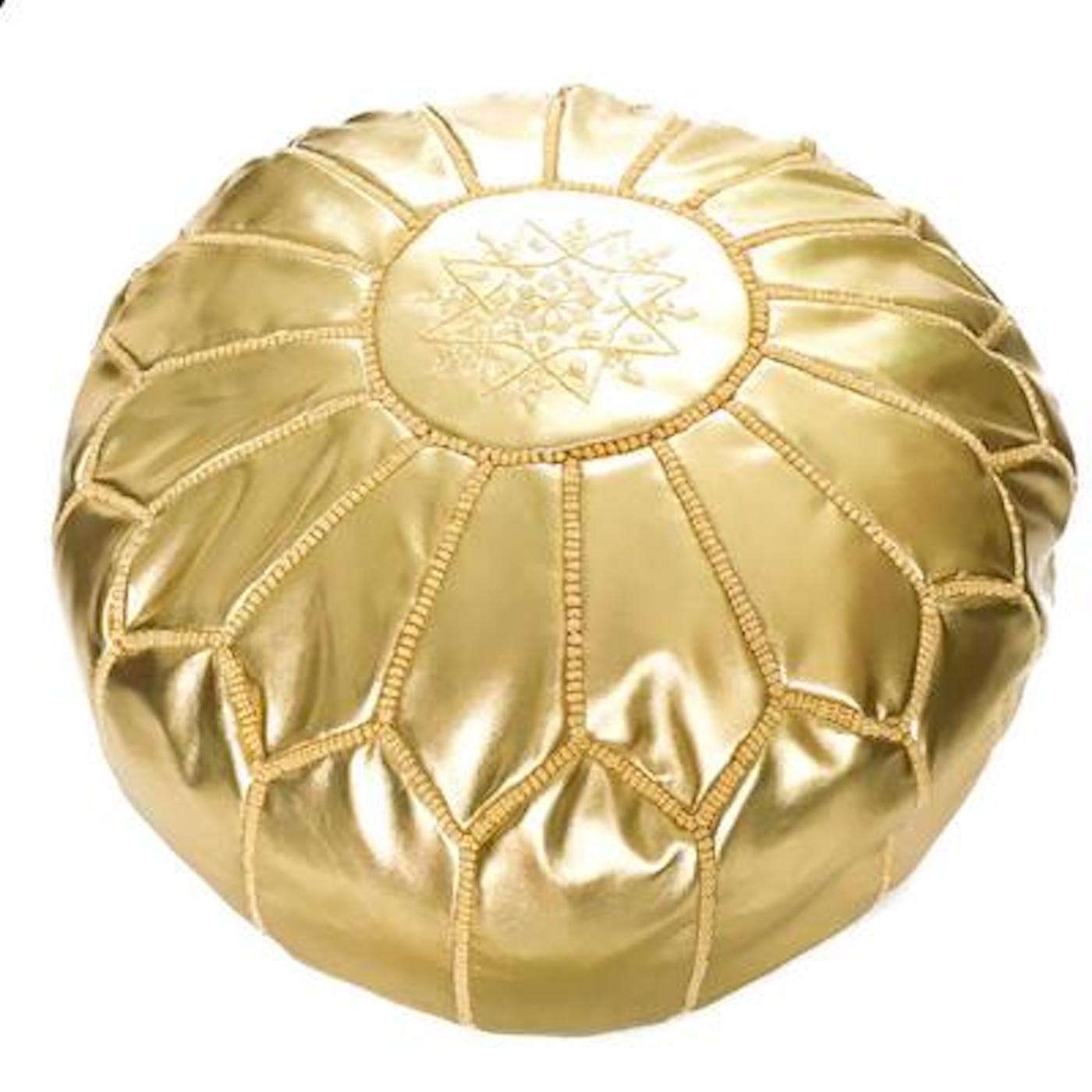 Moroccan Gold Color Hand Tooled Pouf Ottoman In Good Condition In North Hollywood, CA