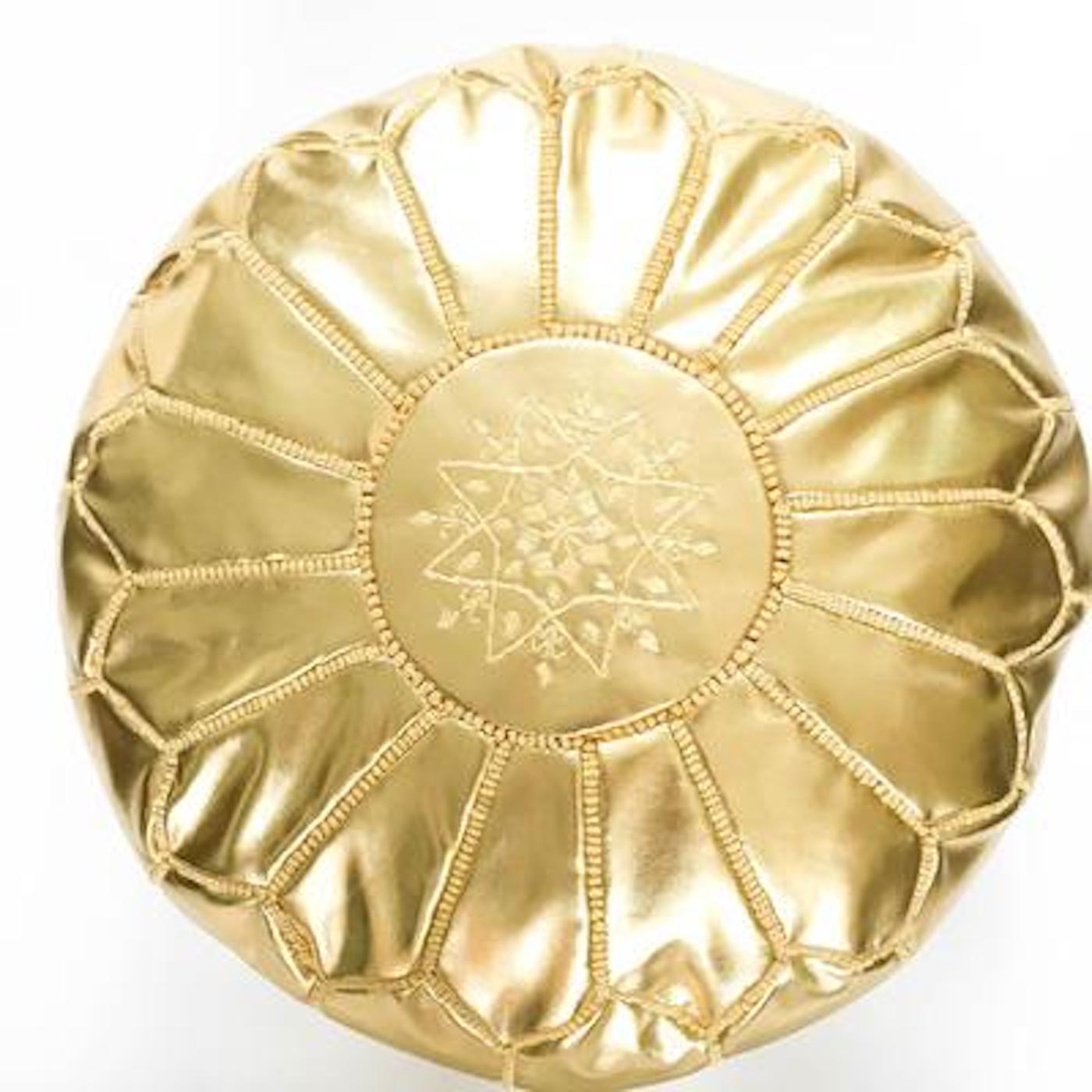 20th Century Moroccan Gold Color Hand Tooled Pouf Ottoman