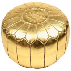 Moroccan Gold Color Hand Tooled Pouf Ottoman