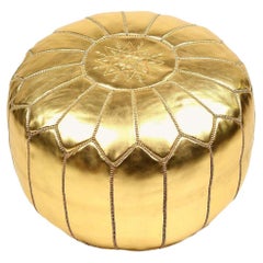 Moroccan Gold Color Hand Tooled Pouf Ottoman