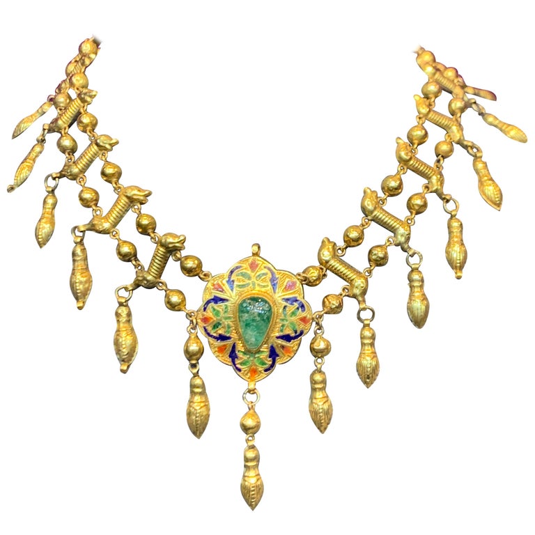 Moroccan Gold Emerald Necklace For Sale at 1stDibs