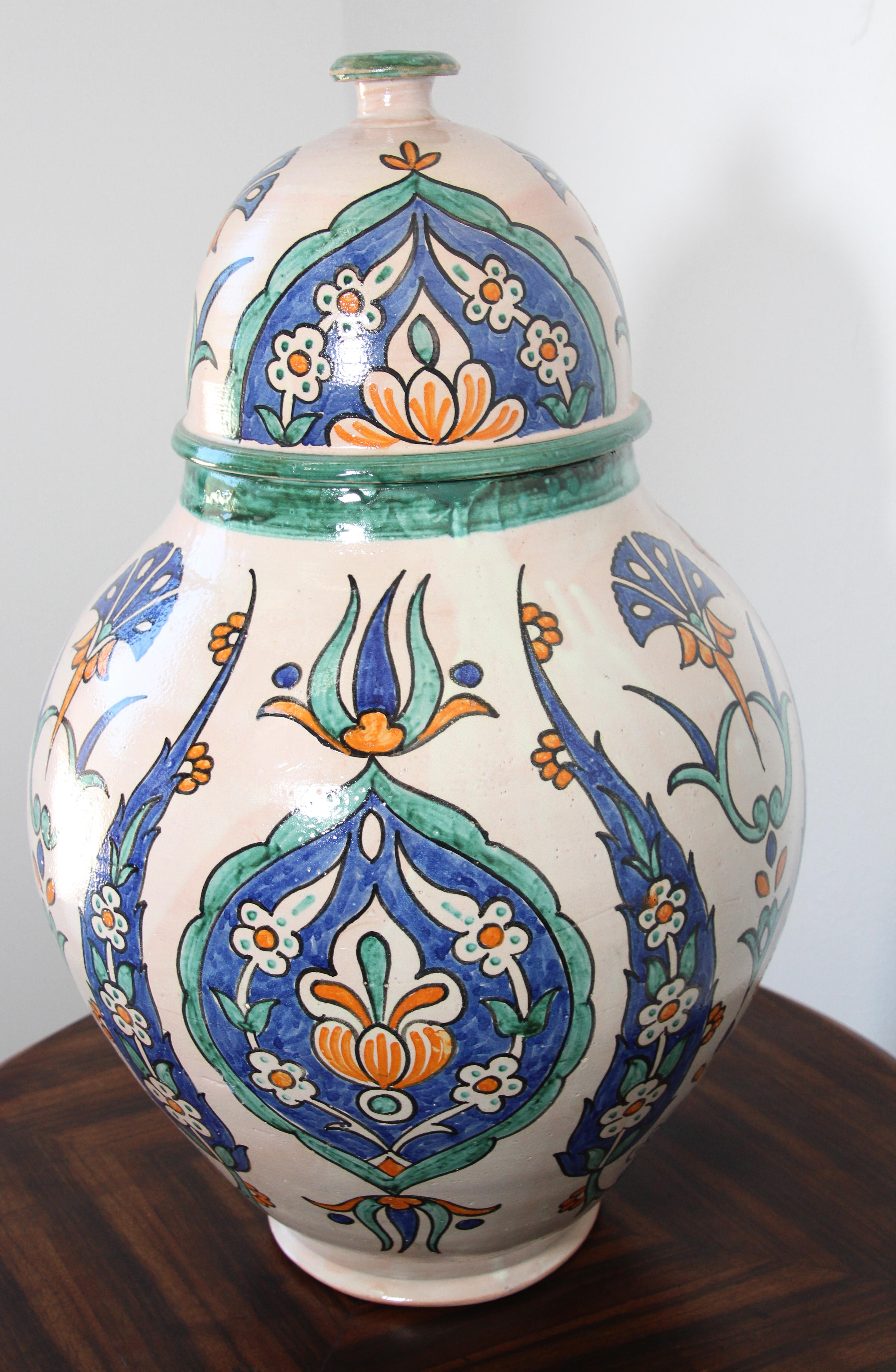 Moroccan Granada Ceramic Lidded Urn from Fez with Moorish Design 5