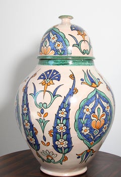 Moroccan Granada Ceramic Lidded Urn from Fez with Moorish Design