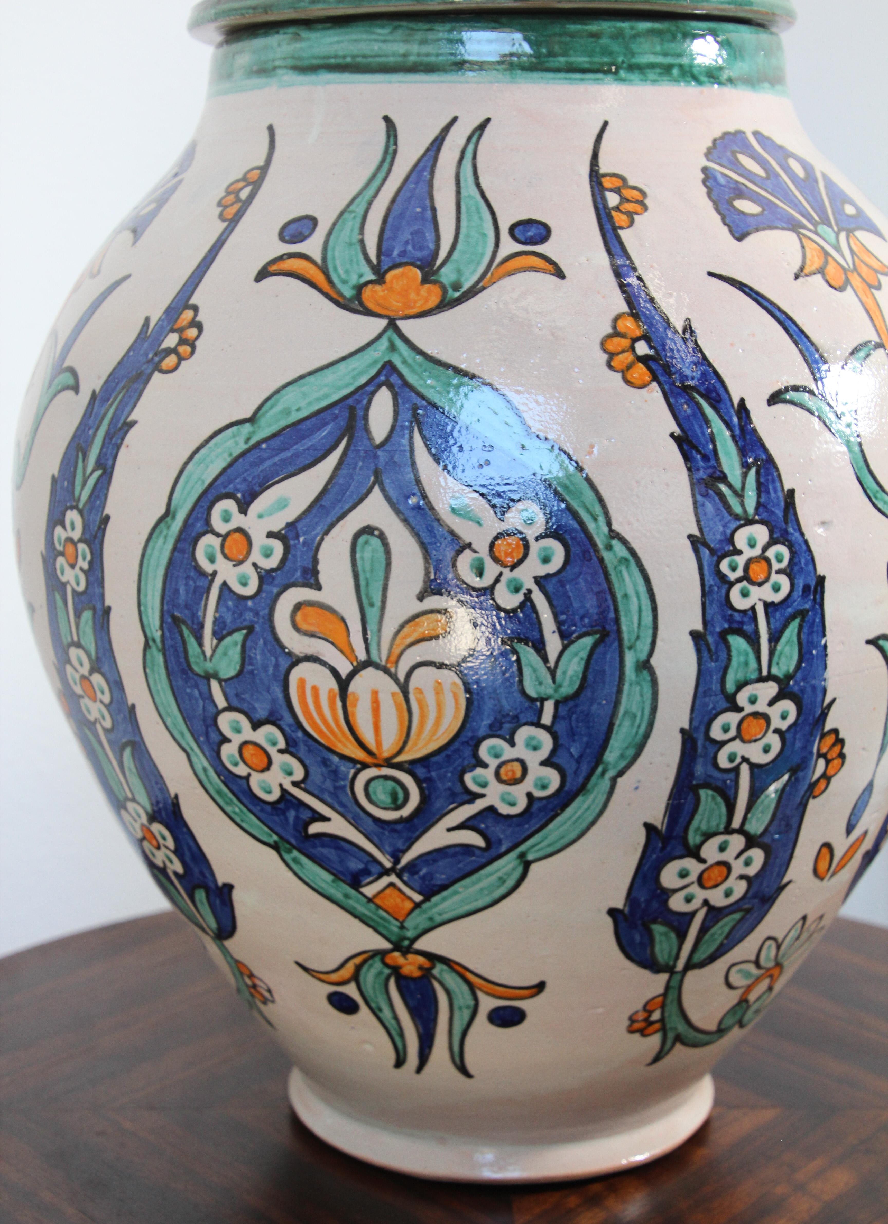 Moroccan Granada Ceramic Lidded Urn from Fez with Moorish Design 1