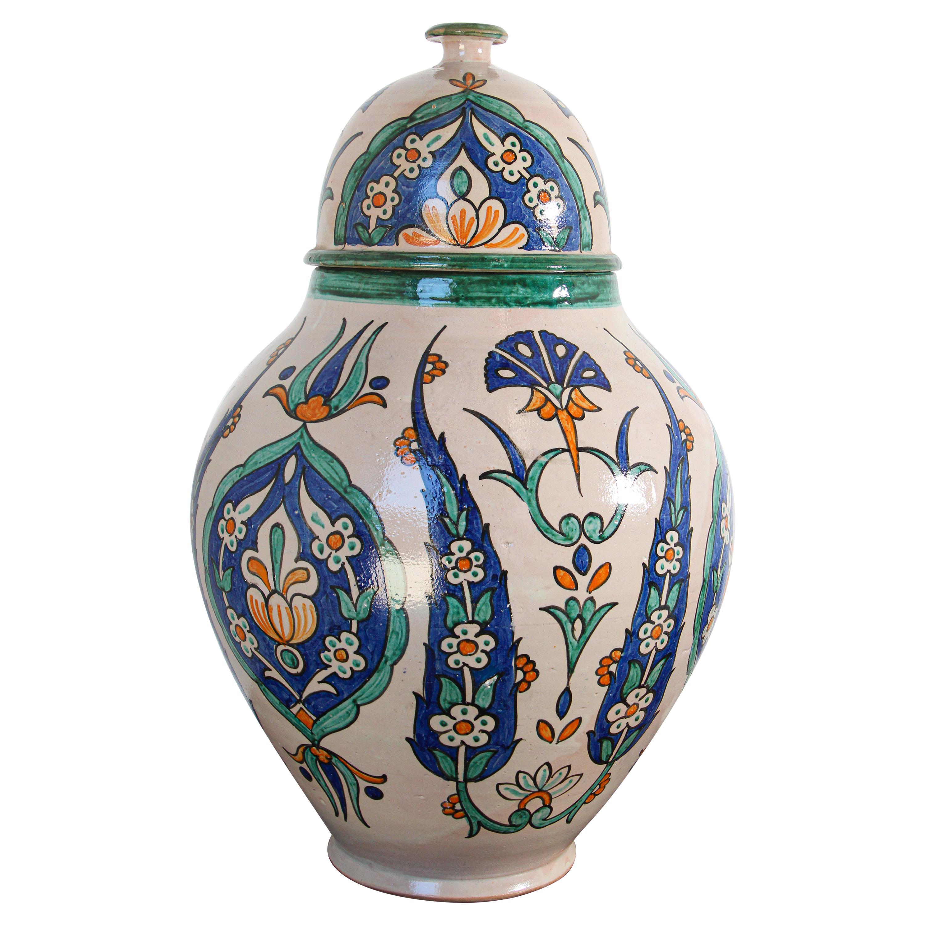 Moroccan Granada Ceramic Lidded Urn from Fez with Moorish Design