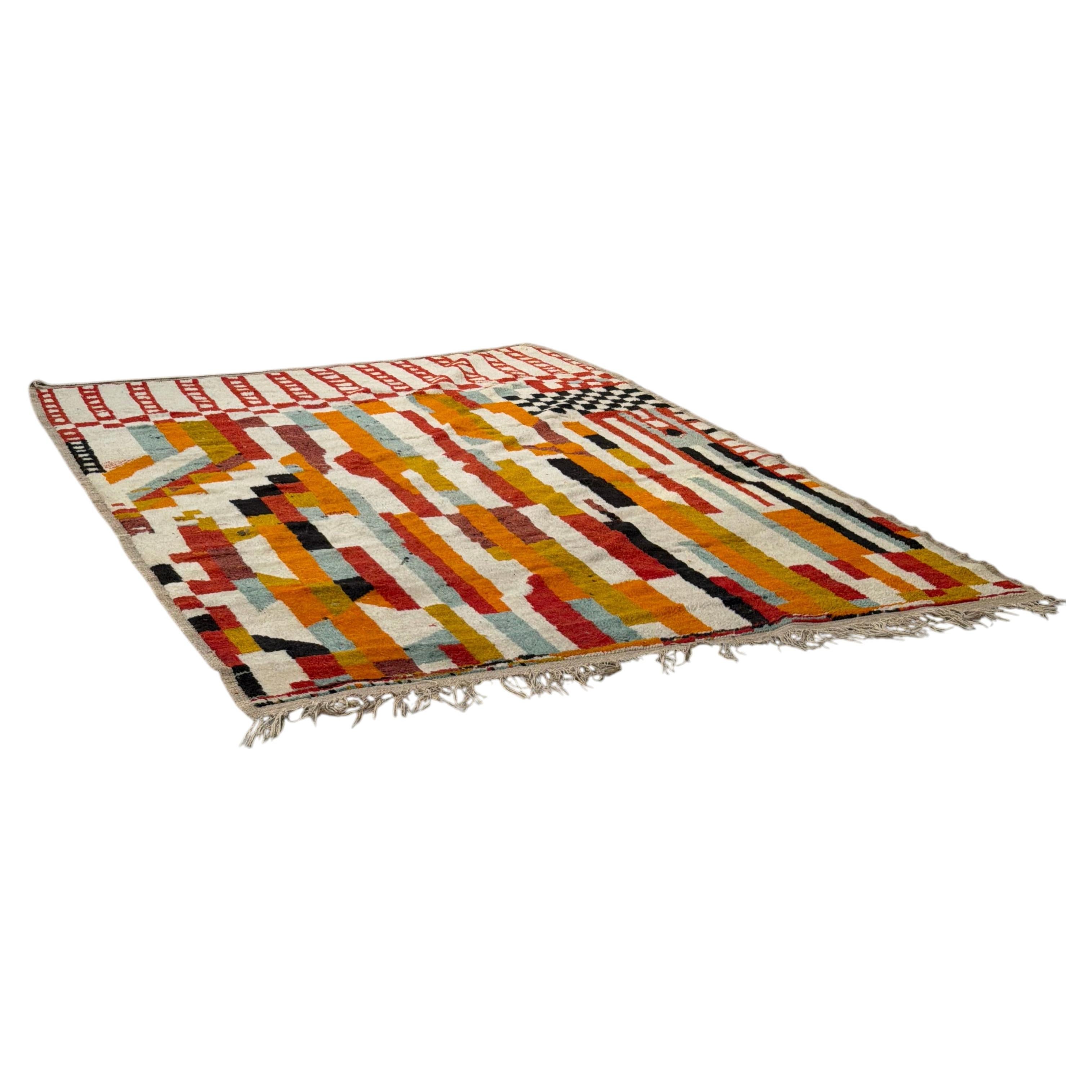 Moroccan Graphic Wool Rug Unique Handwoven Design Piece For Sale