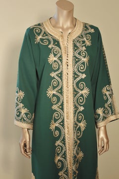 Moroccan Green Embroidered Caftan Maxi Dress Kaftan Size M