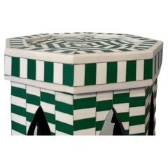 Moroccan Green & White Side Table
