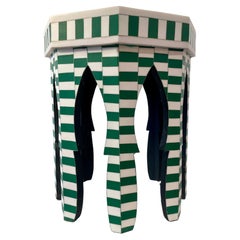 Moroccan Green & White Side Table