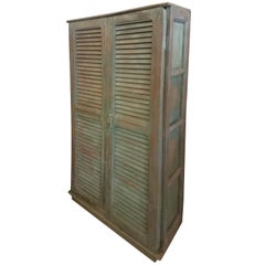 Moroccan Green Whitewash Shoe Cabinet, Old Window Shutters