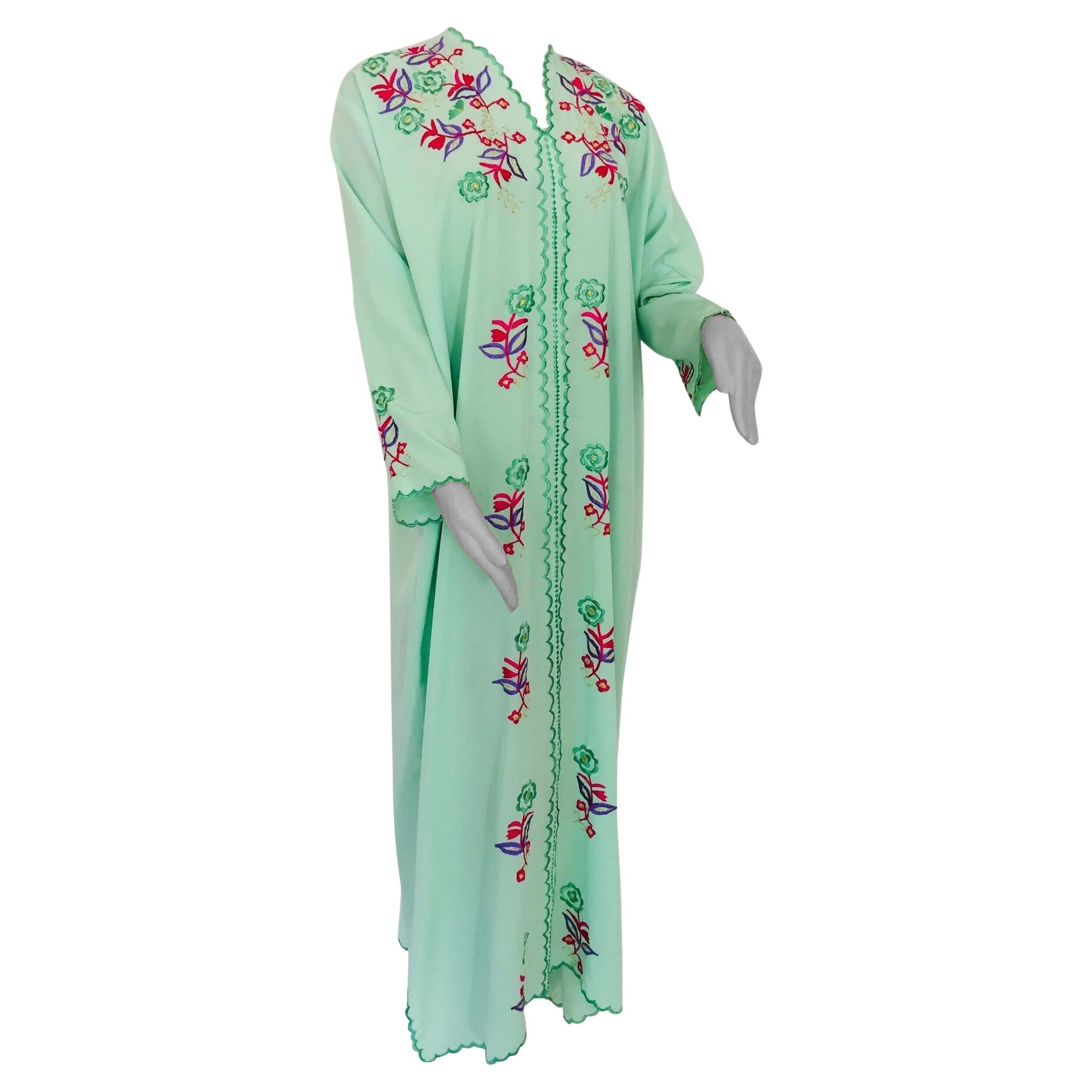Moroccan Green with Floral Embroidered Caftan, Kaftan For Sale