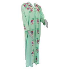 Vintage Moroccan Green with Floral Embroidered Caftan, Kaftan