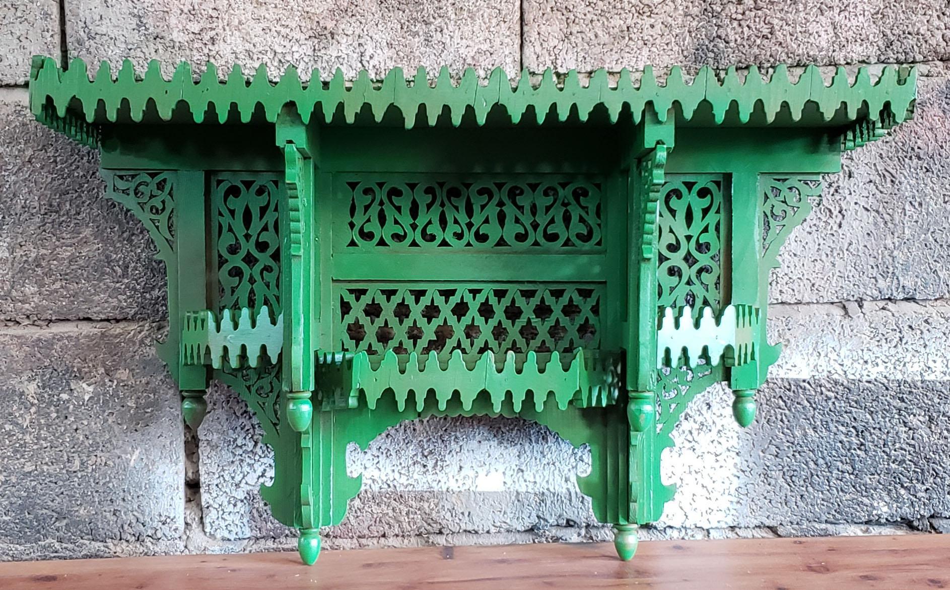 Moroccan Green Wooden Wall Shelf For Sale 1