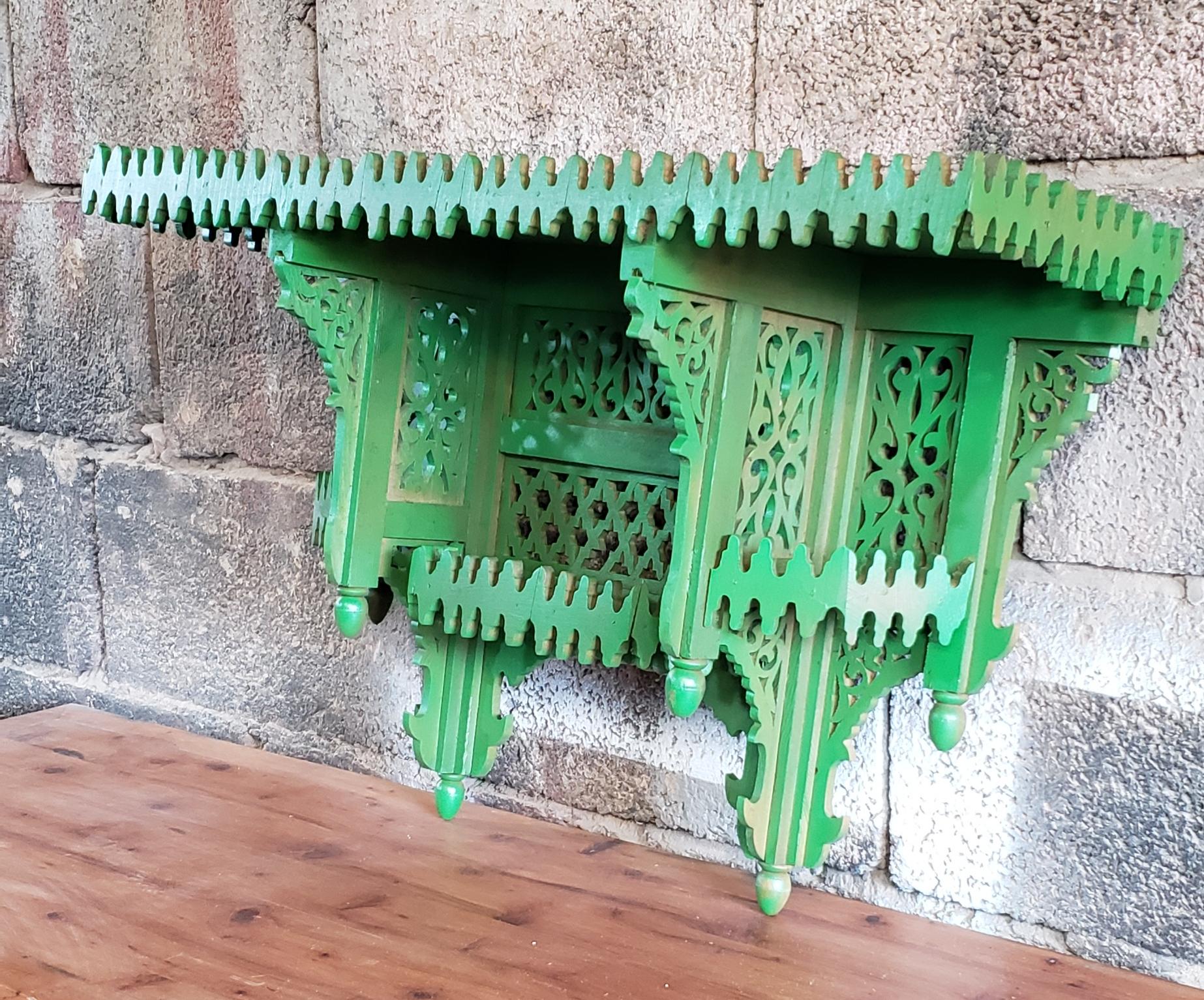 Moroccan Green Wooden Wall Shelf For Sale 2