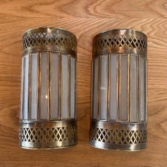 Moroccan Half Cylinder Brass Wall Sconce Pair