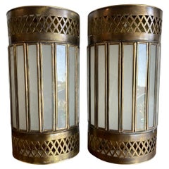 Moroccan Half Cylinder Brass Wall Sconce Pair