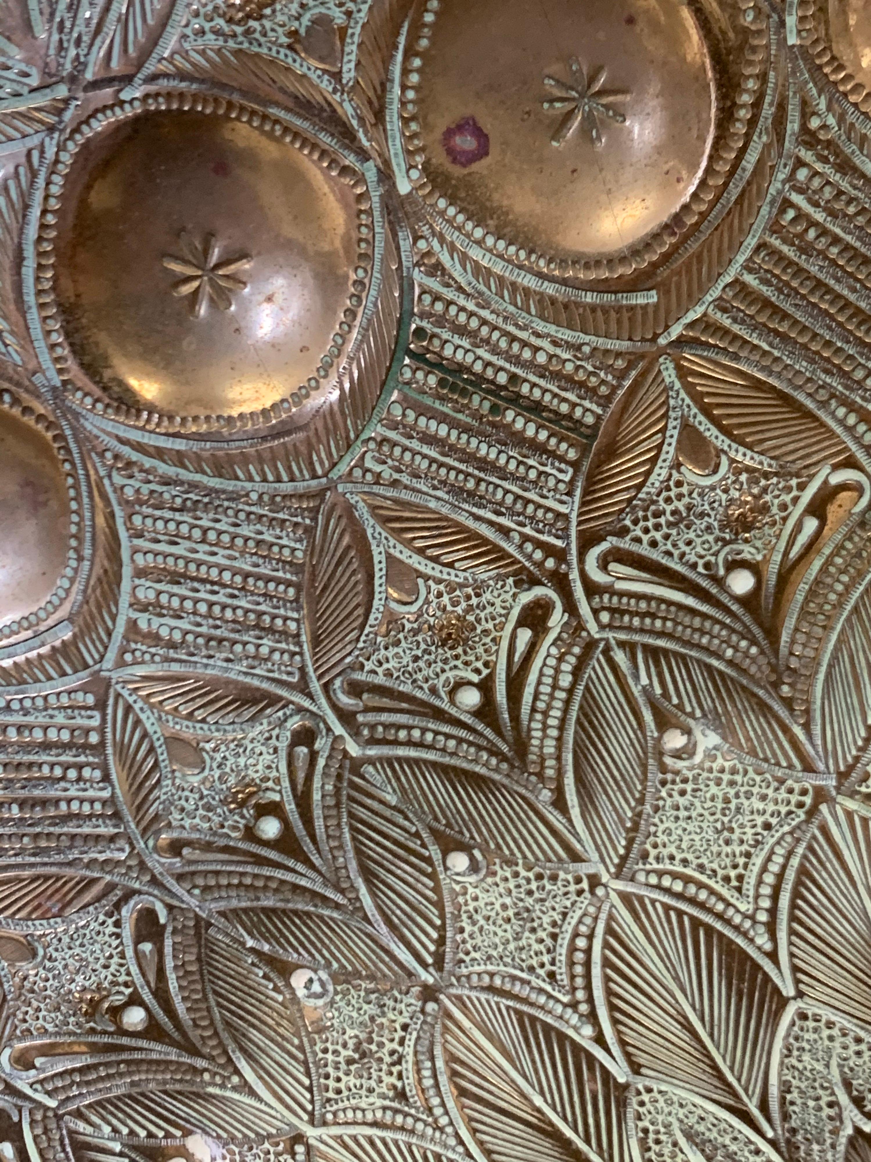 Moroccan Hammered Circular Brass Display Plaque Shield Sculpture 5