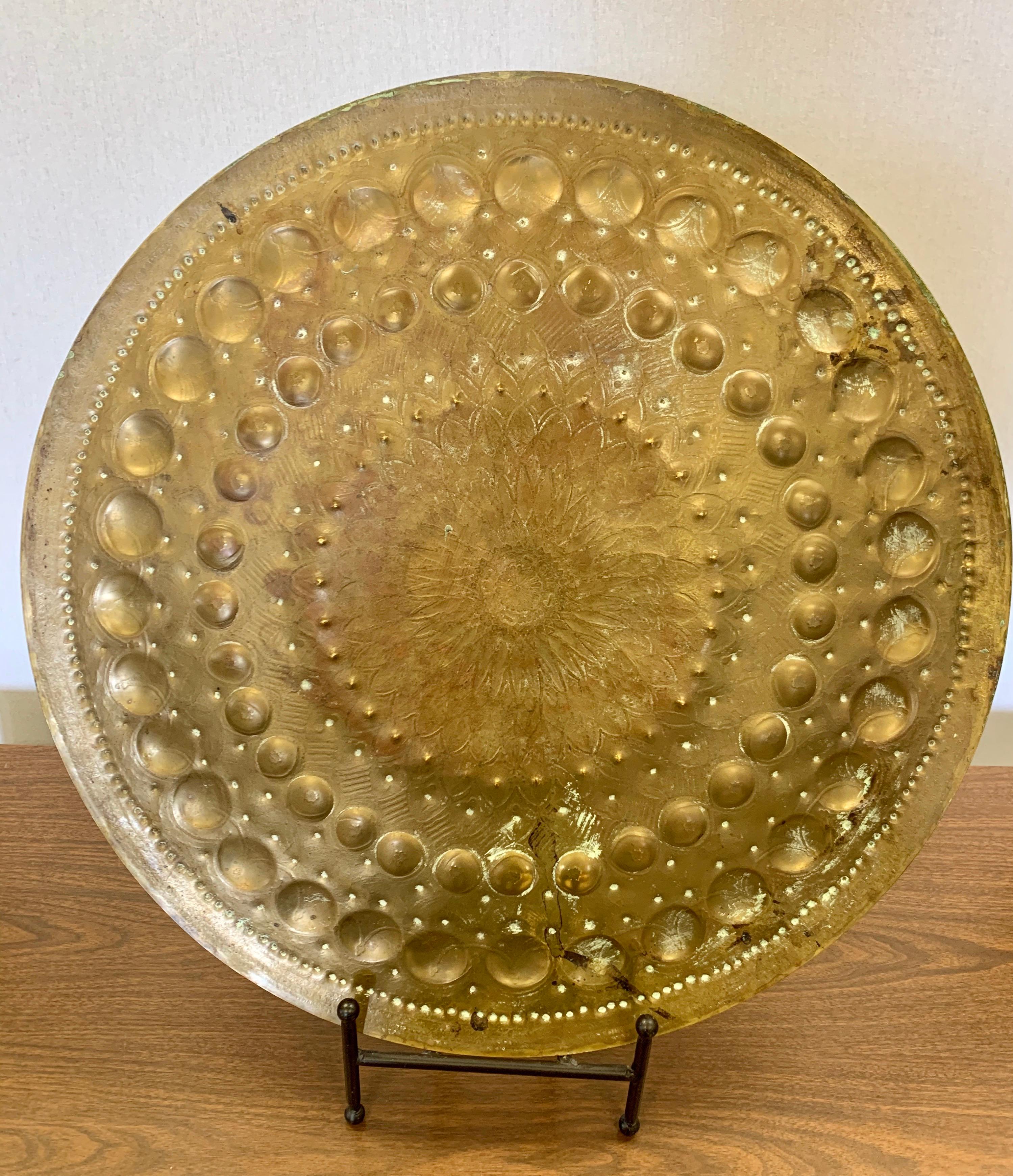 Moroccan Hammered Circular Brass Display Plaque Shield Sculpture 6