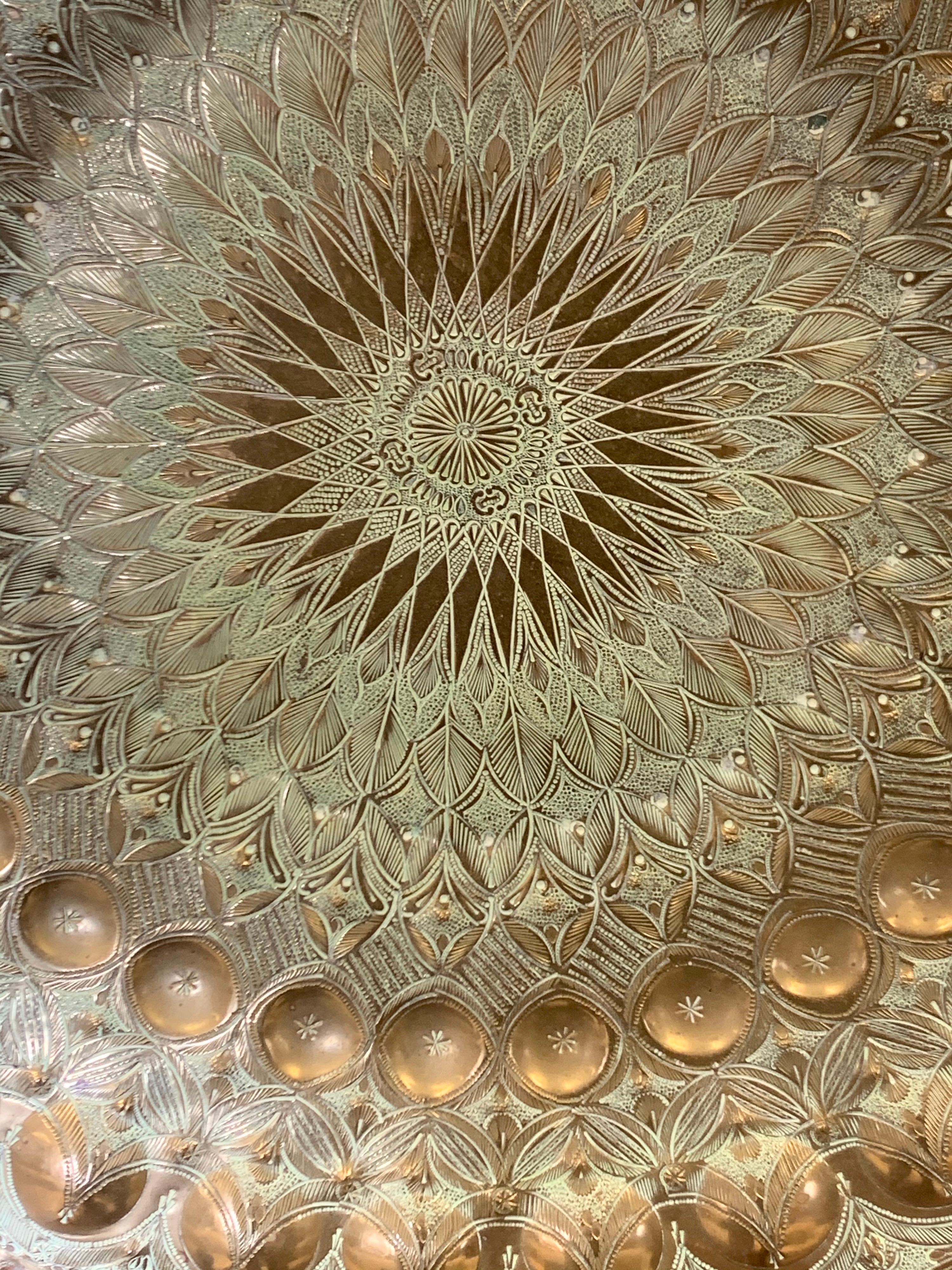 Moroccan Hammered Circular Brass Display Plaque Shield Sculpture 7