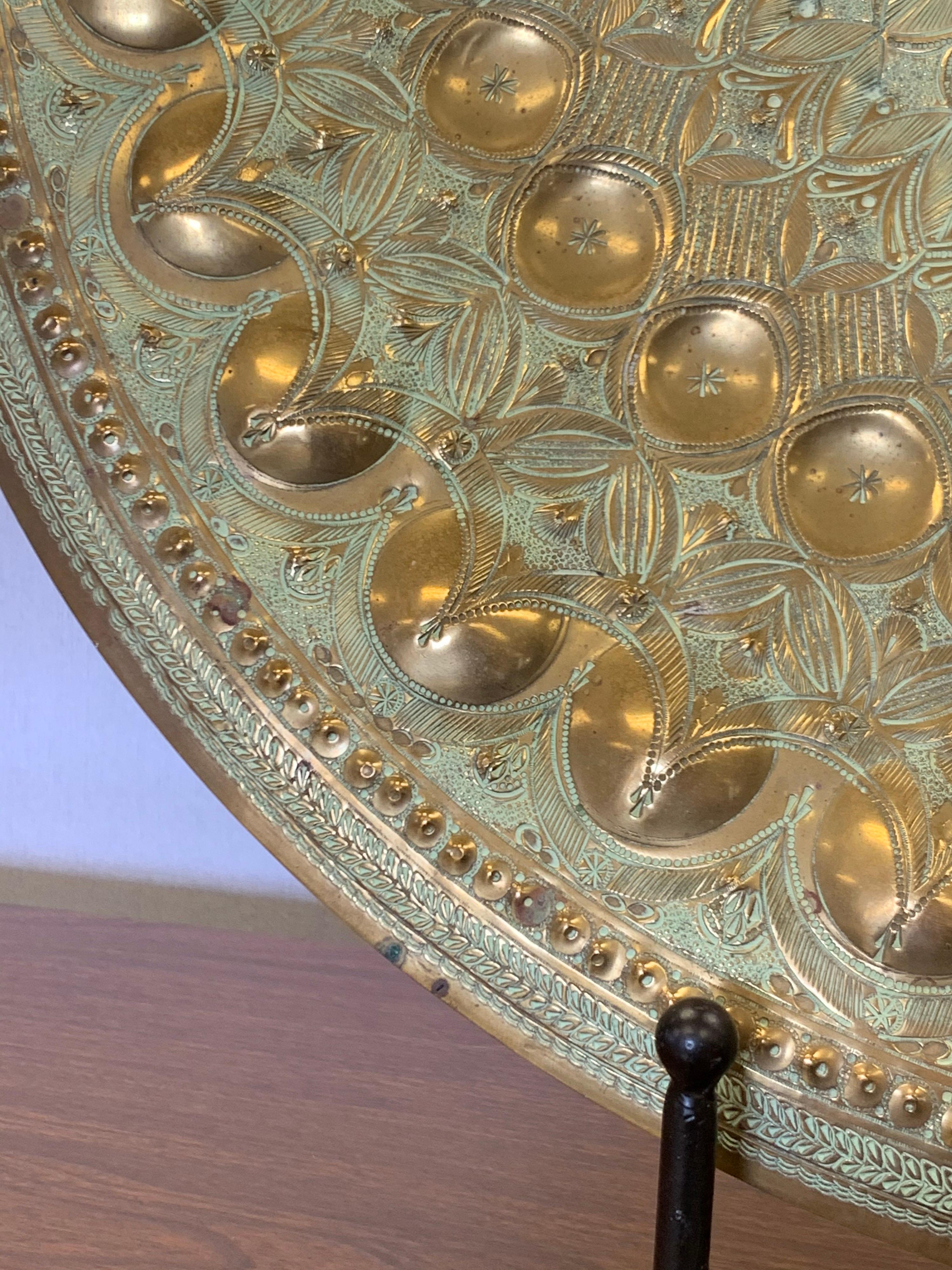 Moroccan Hammered Circular Brass Display Plaque Shield Sculpture 3