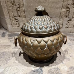 Moroccan Hammered Copper Lotus Lidded Vessel