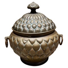 Moroccan Hammered Copper Lotus Lidded Vessel