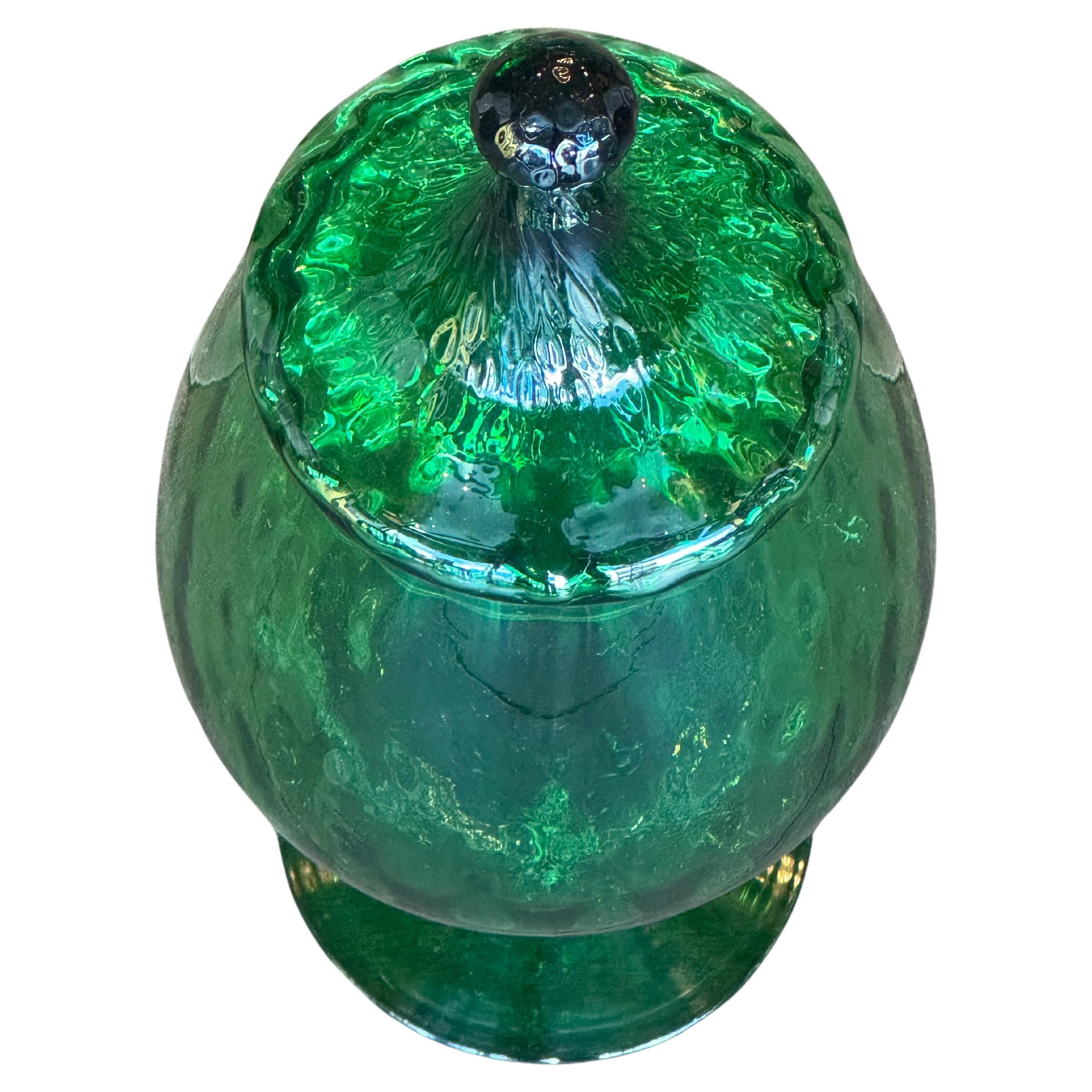 Hand-Crafted Moroccan Hand-Blown Emerald Green Glass Decanter For Sale