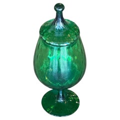 Vintage Moroccan Hand-Blown Emerald Green Glass Decanter