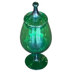 Moroccan Hand-Blown Emerald Green Glass Decanter