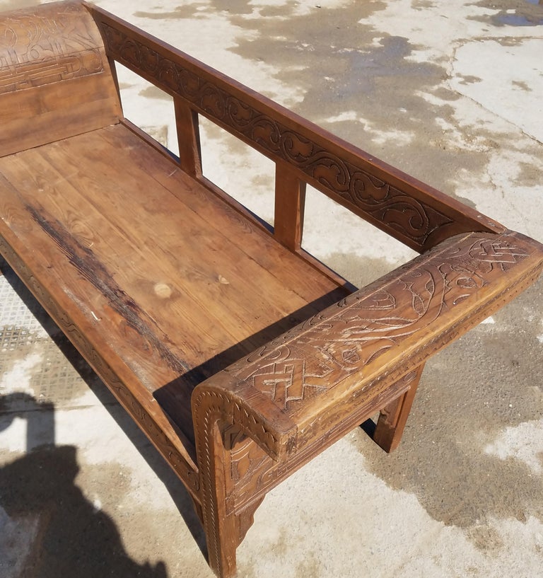 Moroccan HandCarved Cedar Wooden Bench, for 2 For Sale at 1stDibs