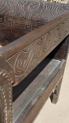Moroccan Hand-Carved Cedar Wooden Bench for One