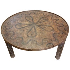 Moroccan Hand-Carved Coffee Table, Round and Simple