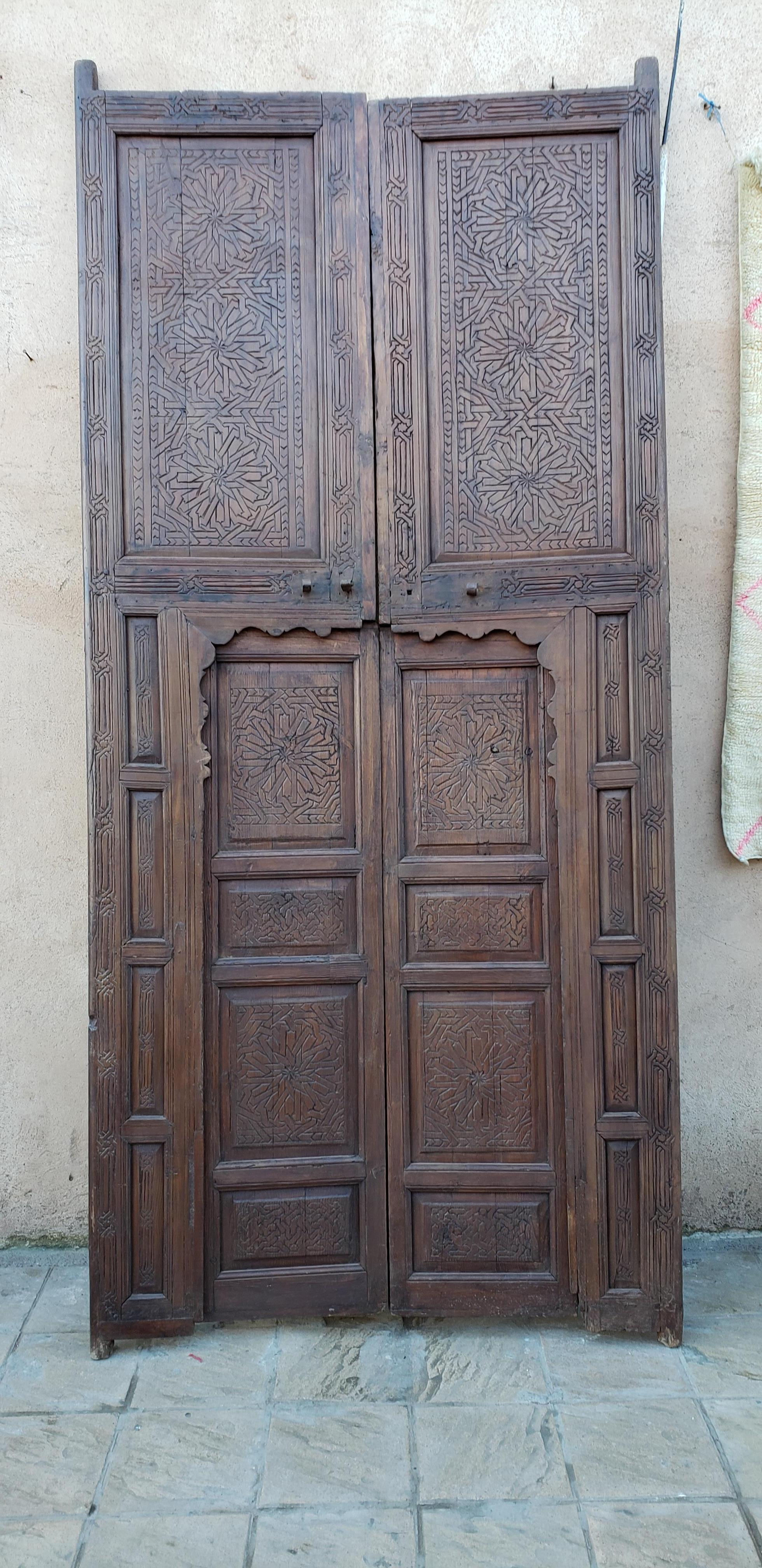 Moroccan Hand Carved Double Door, Berber Style 23MD37 For Sale 1