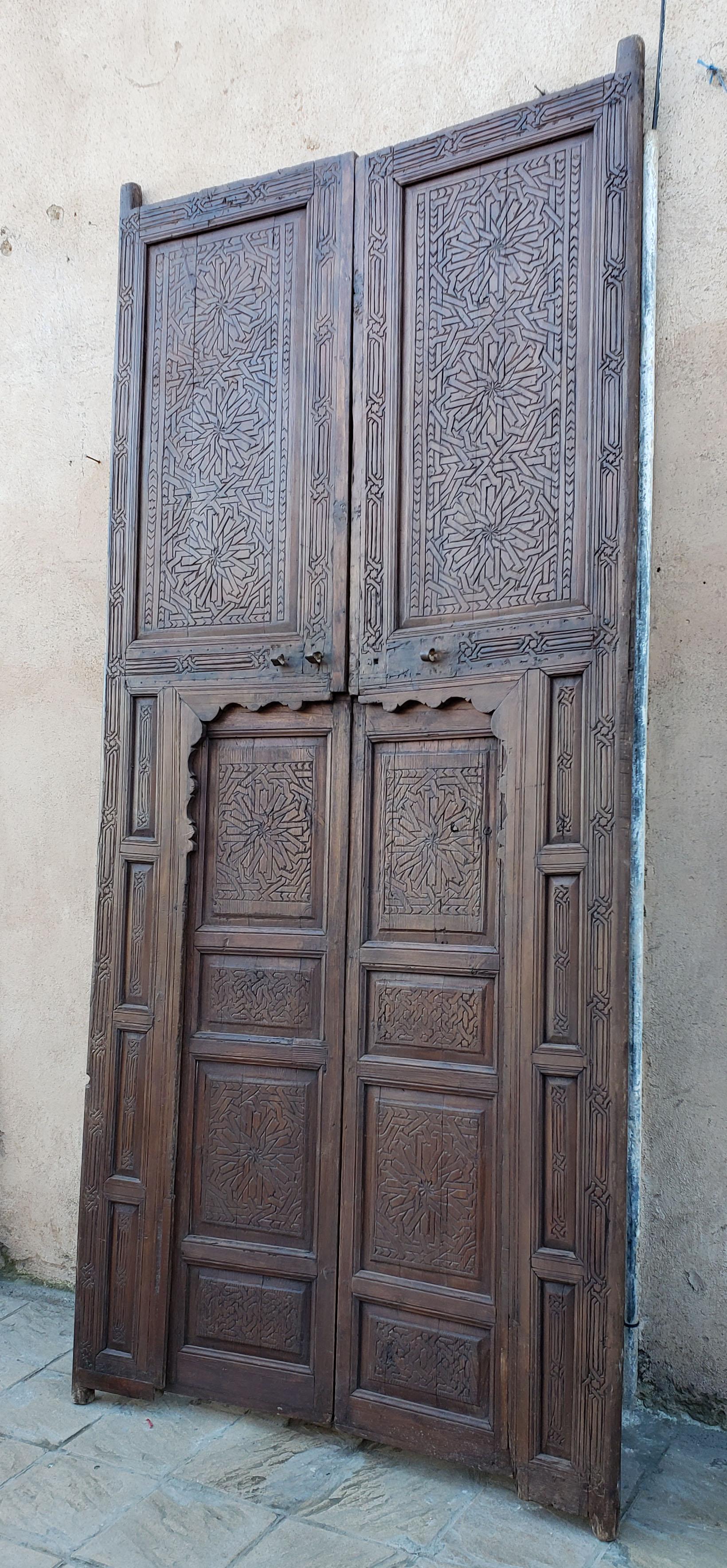 Moroccan Hand Carved Double Door, Berber Style 23MD37 For Sale 2