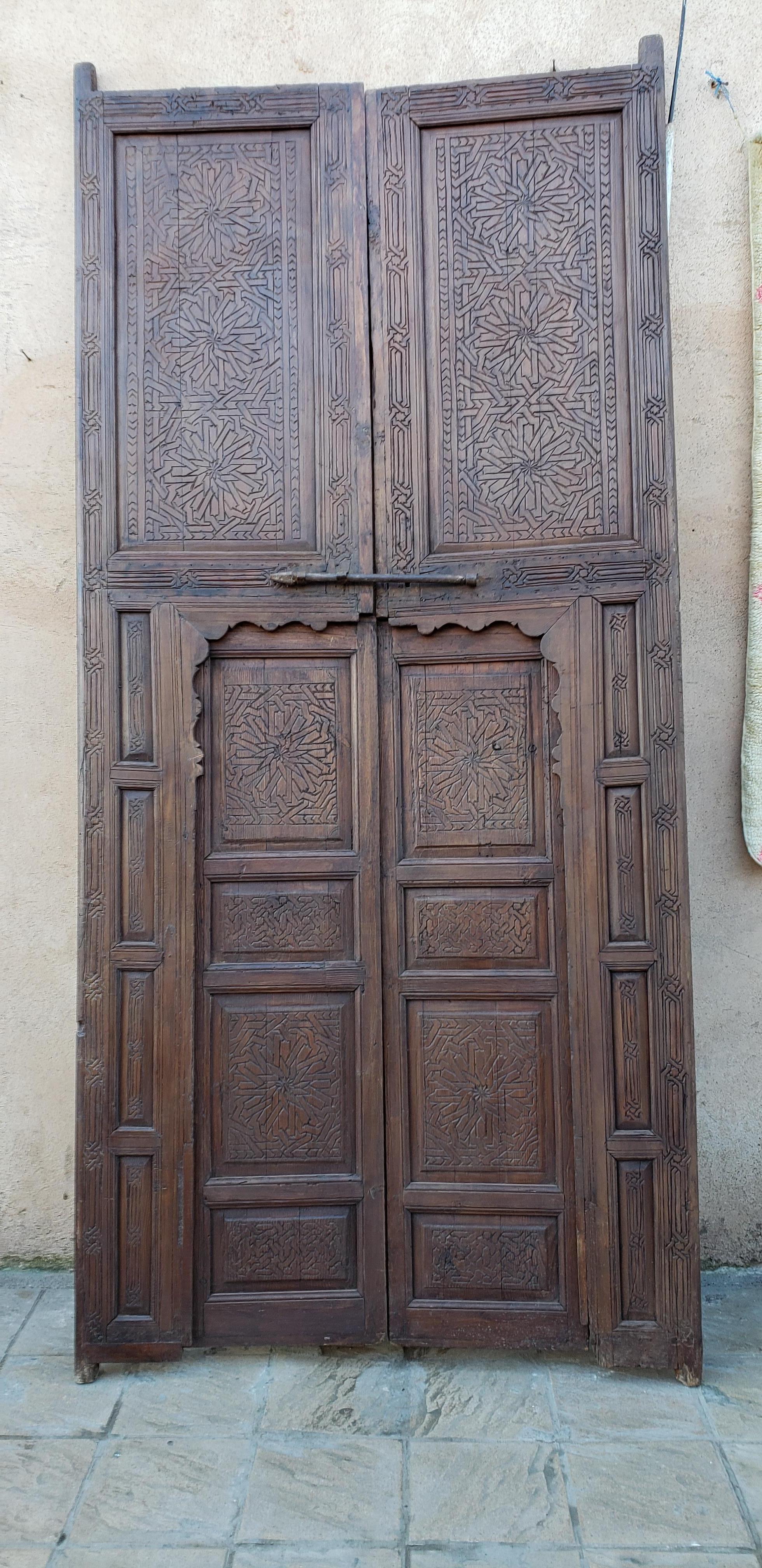 Moroccan Hand Carved Double Door, Berber Style 23MD37 For Sale 3